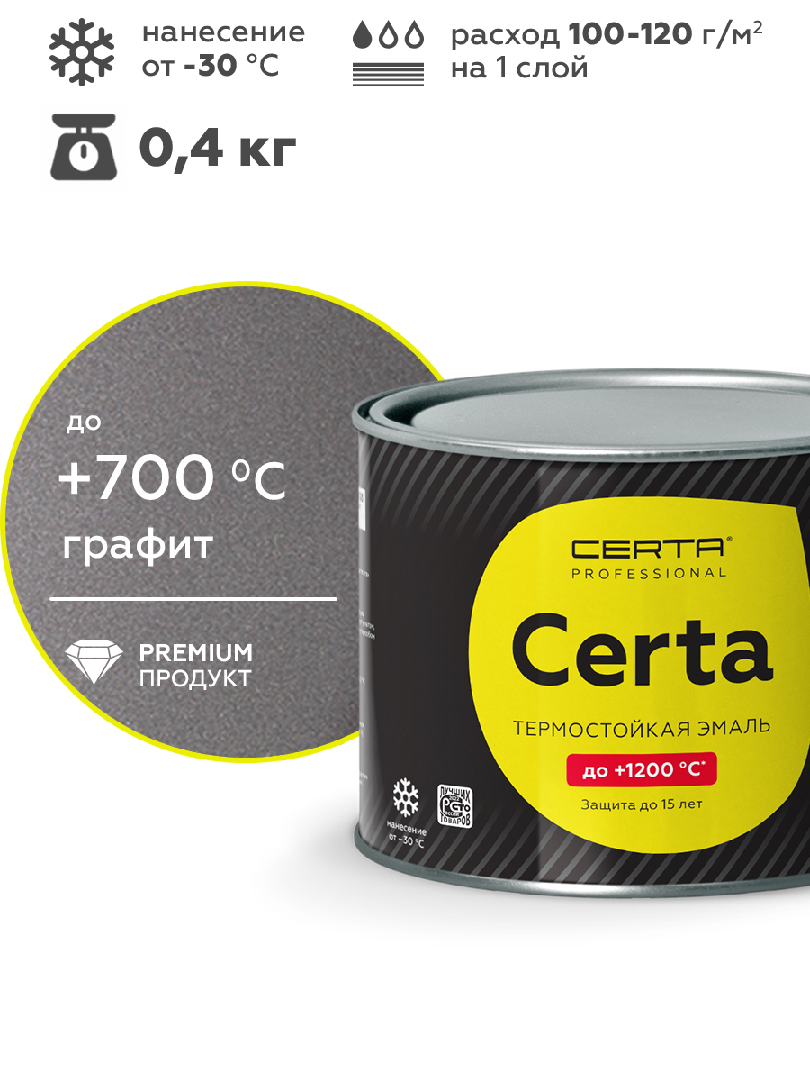 Товар Эмаль антикоррозионная термостойкая CERTA до 700°С графит 0,4 кг