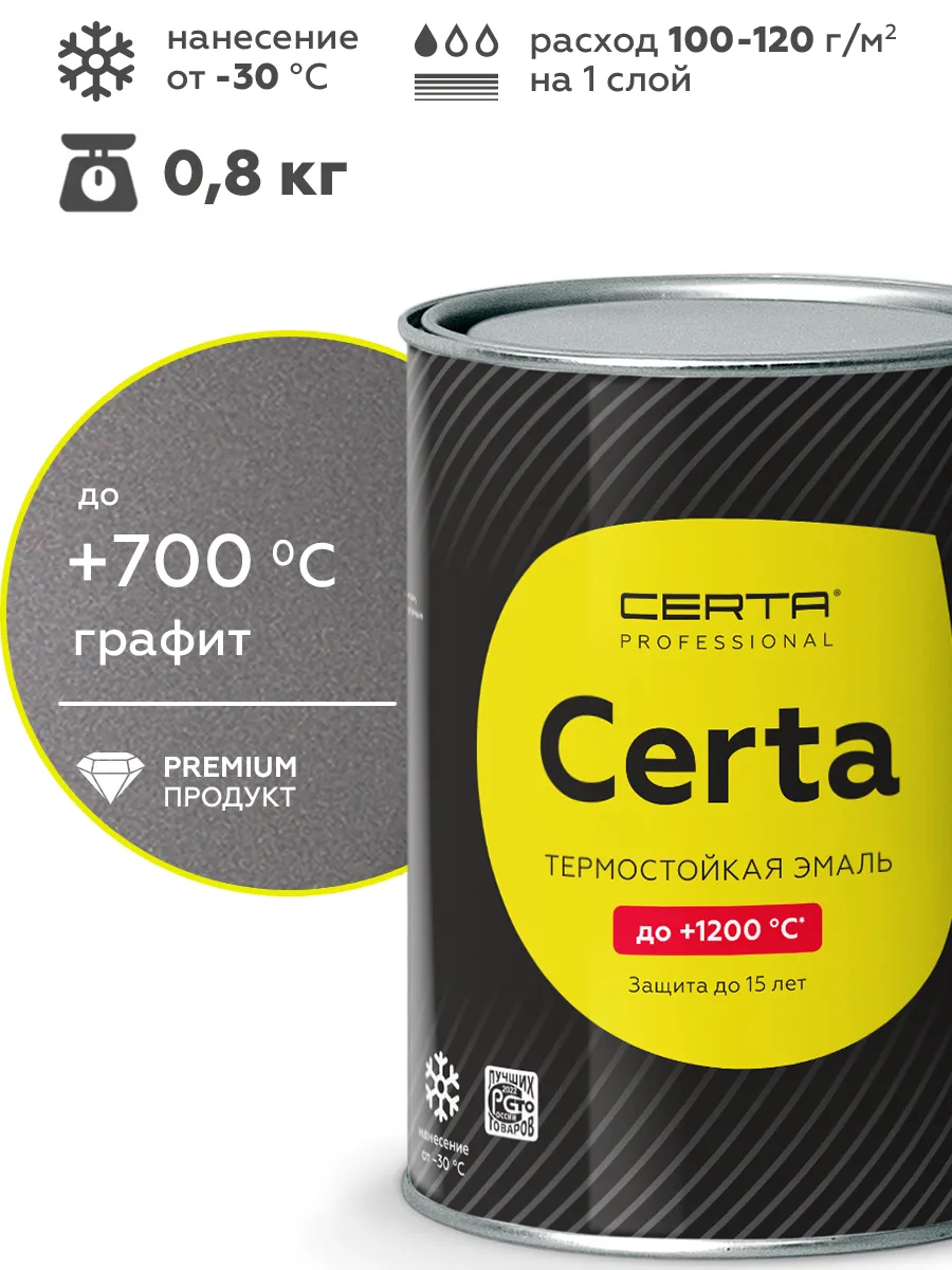 Товар Эмаль антикоррозионная термостойкая CERTA до 700°С графит 0,8 кг