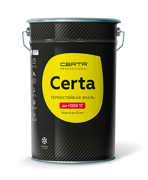 Эмаль термостойкая антикоррозионная CERTA Professional до 1200°С черный сатин матовый (25,0кг)