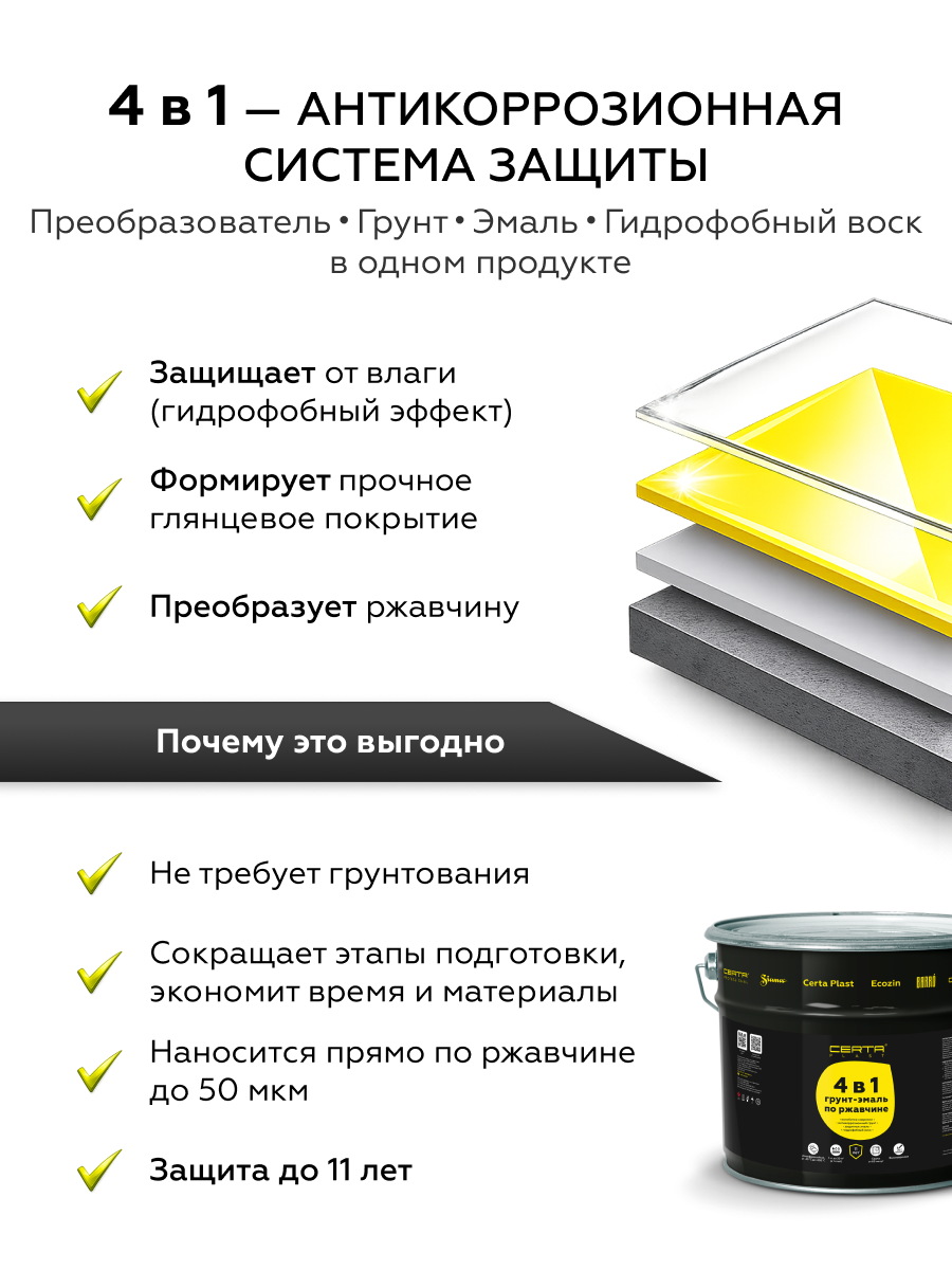 Товар Грунт-эмаль по ржавчине 4в1 CERTA PLAST, синий глянцевый (RAL5005), 10 кг