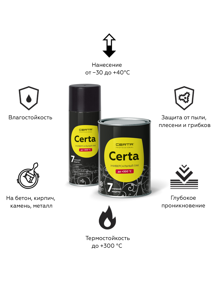 Товар Лак универсальный ""7 степеней защиты"" до 300°С CERTA аэрозоль
