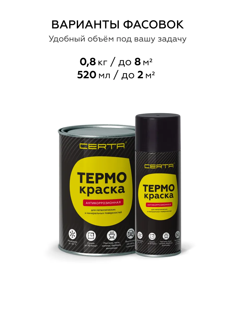 Товар Термокраска CERTA, черный матовый, до 600°С 0,8 кг