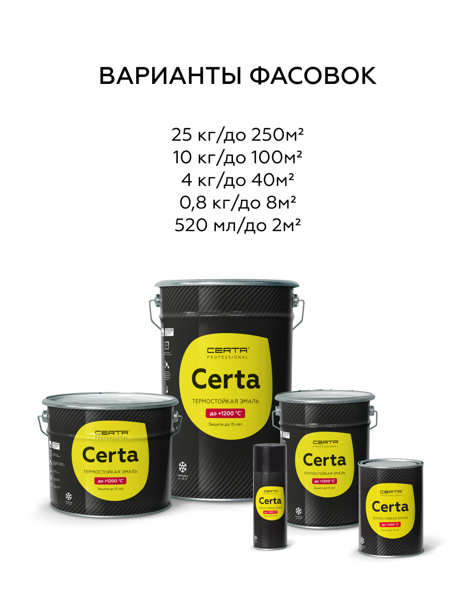 Товар Эмаль термостойкая антикоррозионная CERTA Professional до 1200°С черный сатин матовый 25 кг