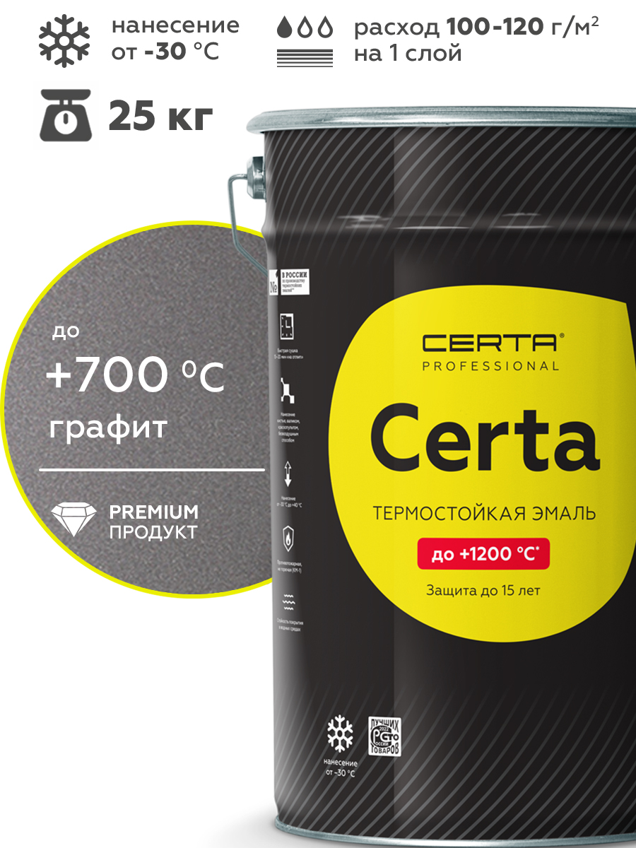 Товар Эмаль антикоррозионная термостойкая CERTA до 700°С графит 25 кг
