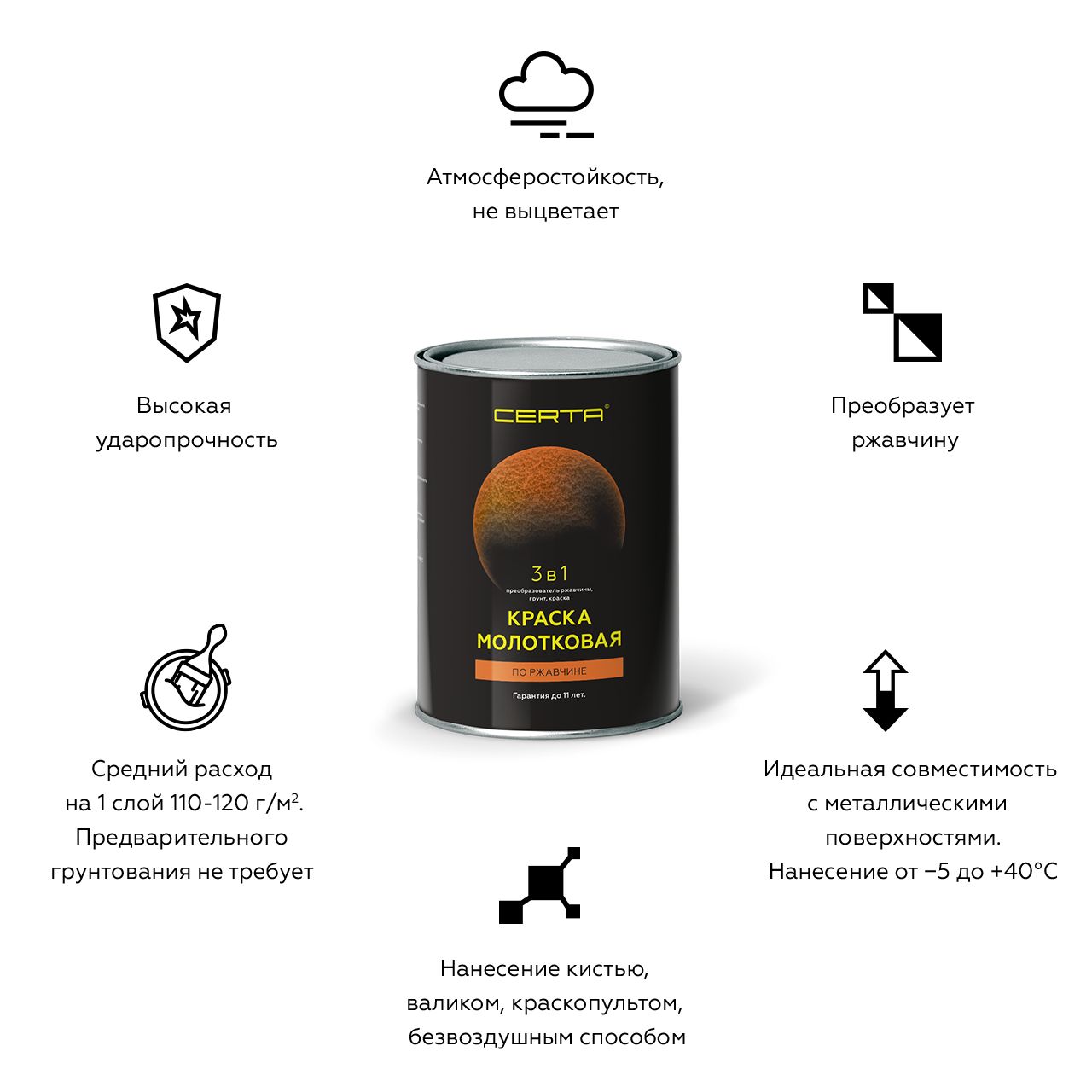 Товар Краска молотковая 3в1 CERTA золотистый 0,8 кг