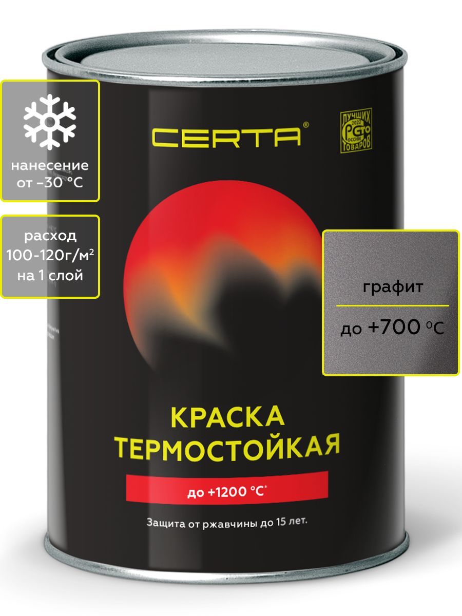 Товар Эмаль антикоррозионная термостойкая CERTA до 700°С графит 0,8 кг