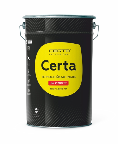 Товар Эмаль термостойкая антикоррозионная CERTA Professional до 1200°С черный сатин матовый (25,0кг)